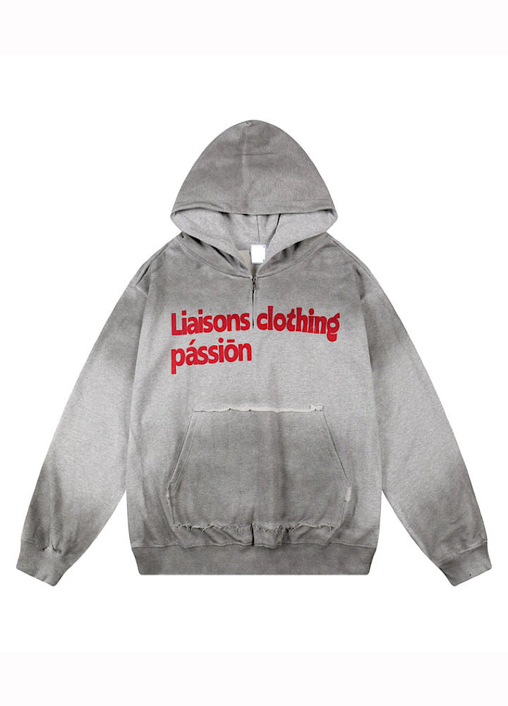 【MICHINNYON】Random wash street style oversized half-zip hoodie  MY0068