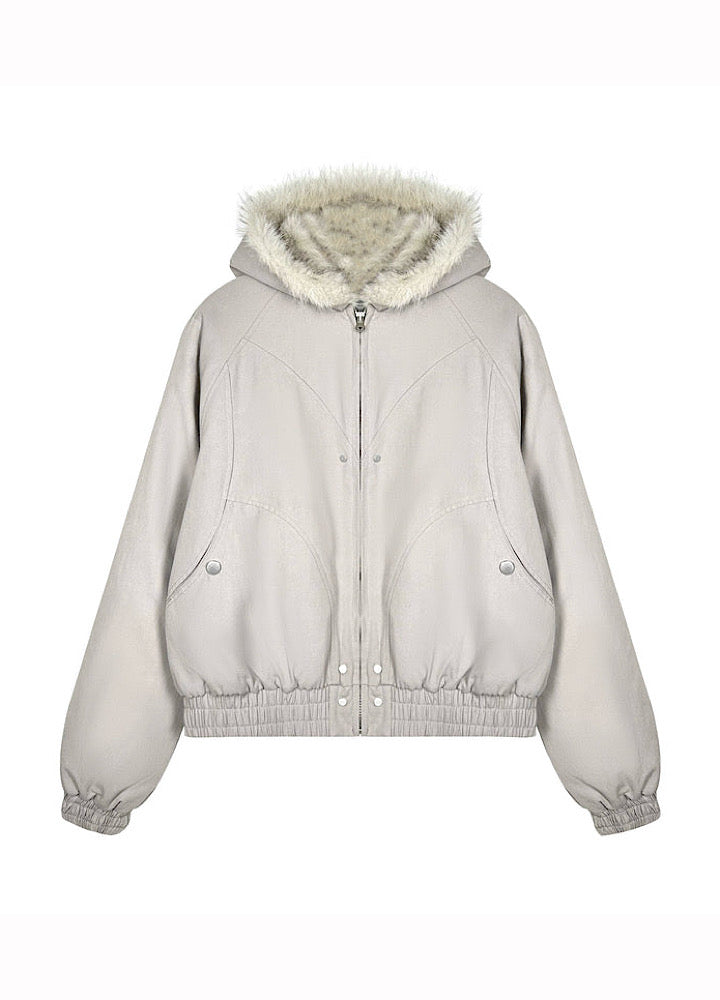 【TR BRUSHSHIFT】Simple multi-line design ribbed fur hoodie jacket  TB0075