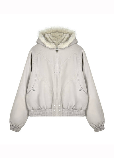 【TR BRUSHSHIFT】Simple multi-line design ribbed fur hoodie jacket  TB0075