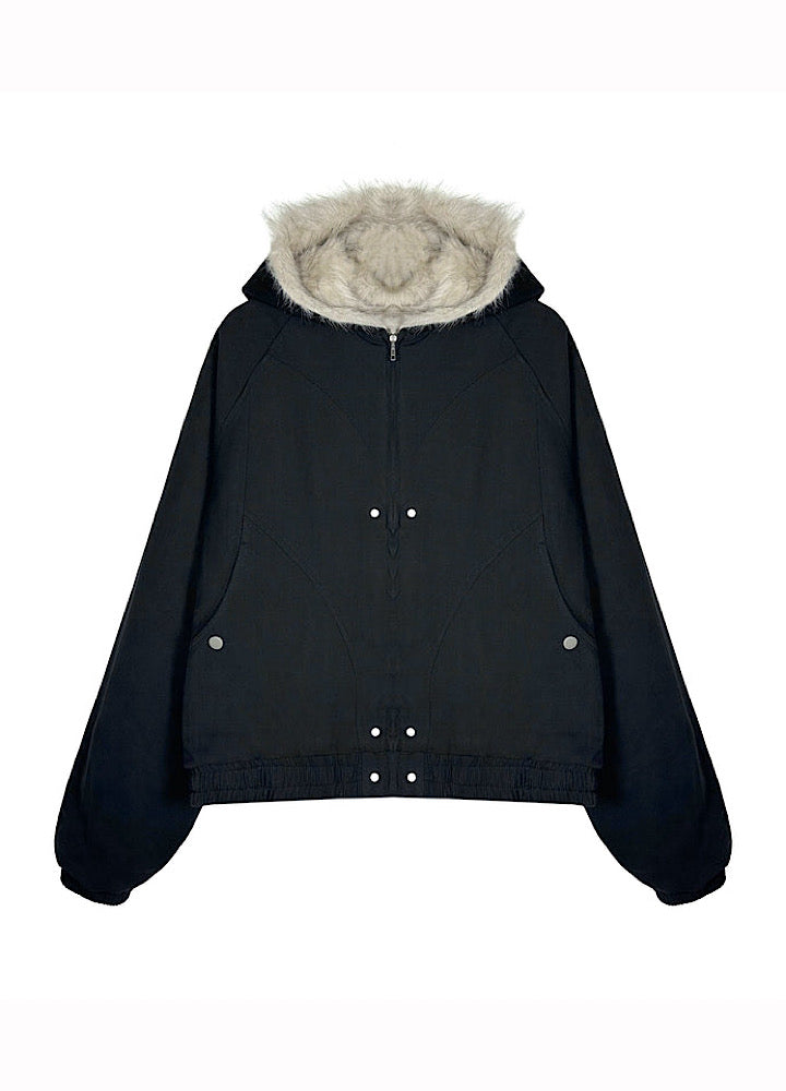 【TR BRUSHSHIFT】Simple multi-line design ribbed fur hoodie jacket  TB0075