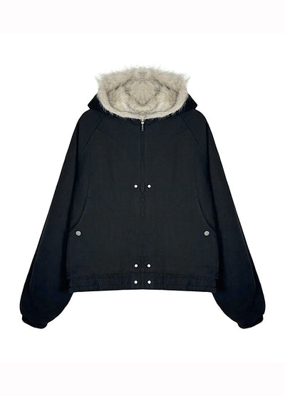 【TR BRUSHSHIFT】Simple multi-line design ribbed fur hoodie jacket  TB0075