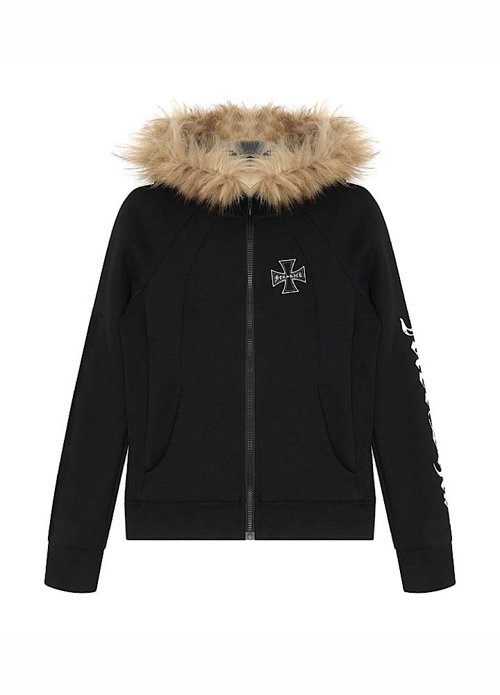 【TR BRUSHSHIFT】One-point cross design y2k fur puffer hoodie  TB0074