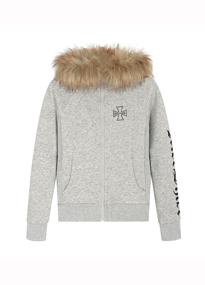 【TR BRUSHSHIFT】One-point cross design y2k fur puffer hoodie  TB0074