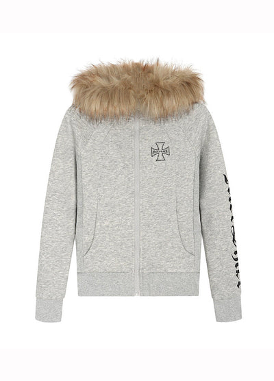 【TR BRUSHSHIFT】One-point cross design y2k fur puffer hoodie  TB0074