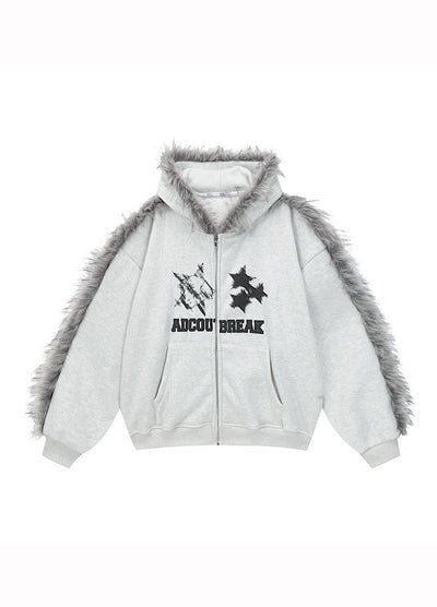 【TR BRUSHSHIFT】Line style design over fur hoodie jacket  TB0073