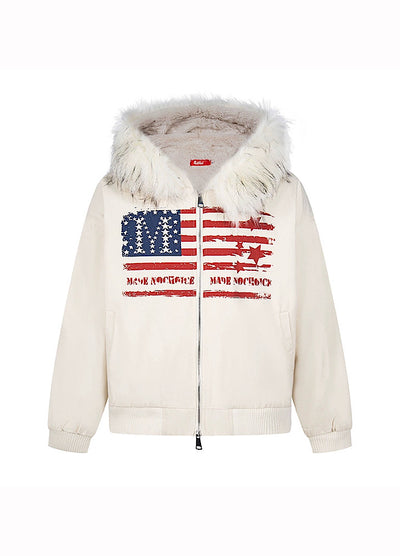 【TR BRUSHSHIFT】Front national flag vintage design over fur hoodie jacket  TB0071