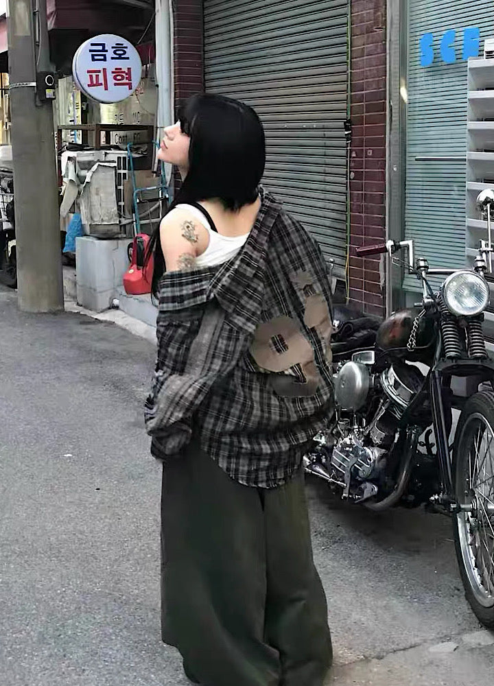【9/5新作】Grunge wash back initial design long sleeve shirt  HL3186