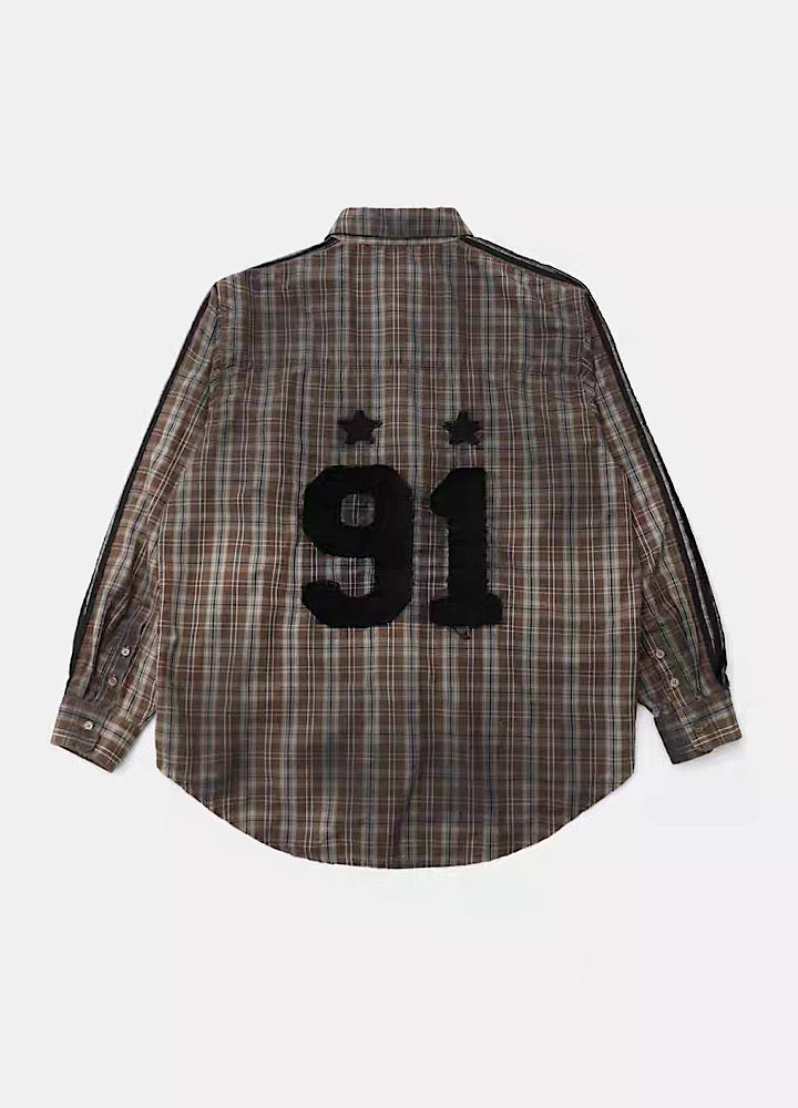 【9/5新作】Grunge wash back initial design long sleeve shirt  HL3186