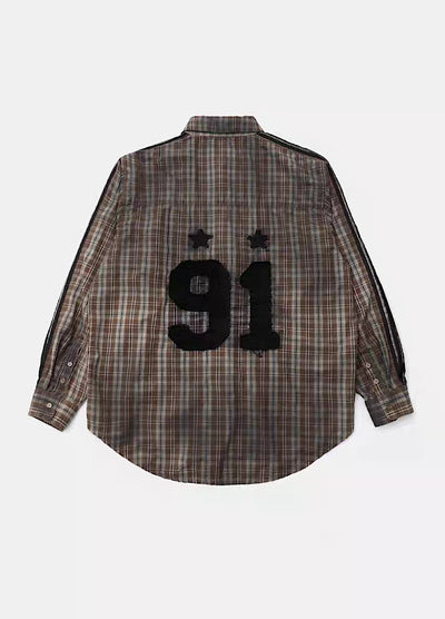 【9/5新作】Grunge wash back initial design long sleeve shirt  HL3186