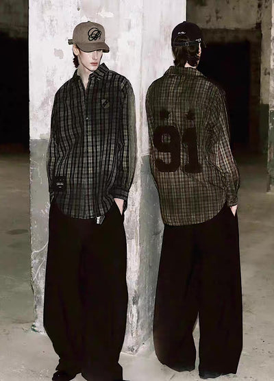 【9/5新作】Grunge wash back initial design long sleeve shirt  HL3186