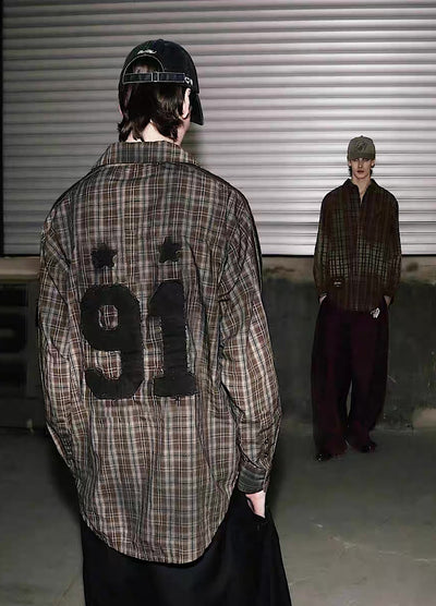 【9/5新作】Grunge wash back initial design long sleeve shirt  HL3186