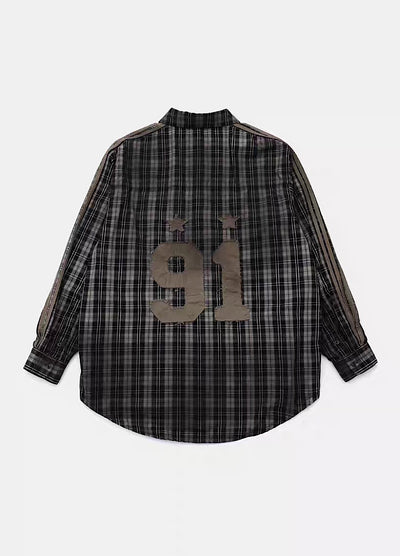 【9/5新作】Grunge wash back initial design long sleeve shirt  HL3186