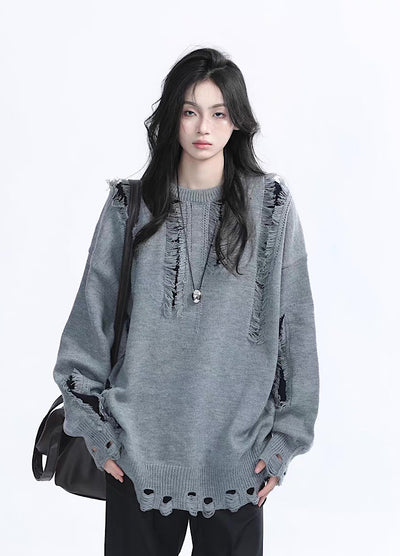 【9/5新作】Basic style distressed versatile knit sweater  HL3187