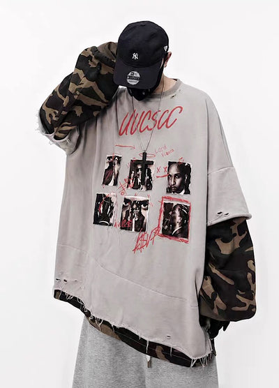 【UUCSCC】Distressed Photo Collage Oversized Short Sleeve T-shirt  US0114