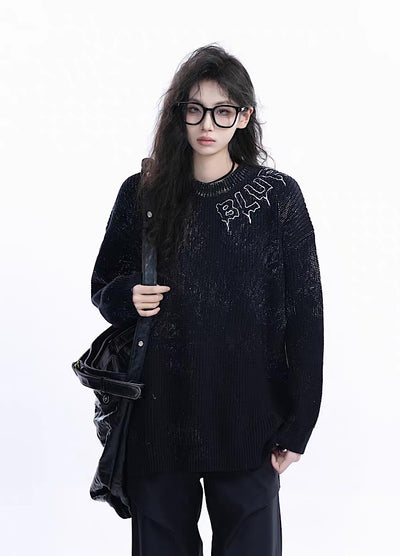 【9/5新作】Initial design faded vintage knit sweater  HL3188