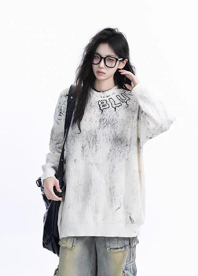 【9/5新作】Initial design faded vintage knit sweater  HL3188