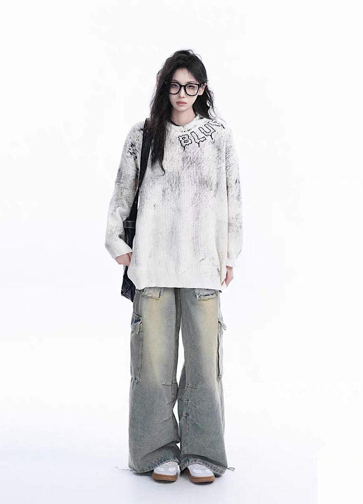【9/5新作】Initial design faded vintage knit sweater  HL3188