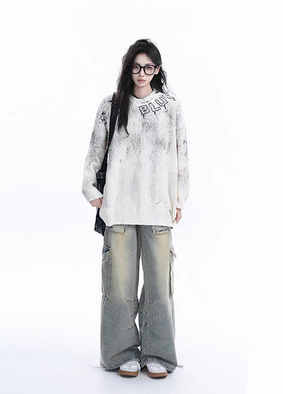 【9/5新作】Initial design faded vintage knit sweater  HL3188