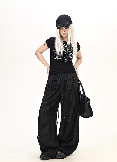 【9/5新作】Special glossy design wide loose silhouette pants  HL3189