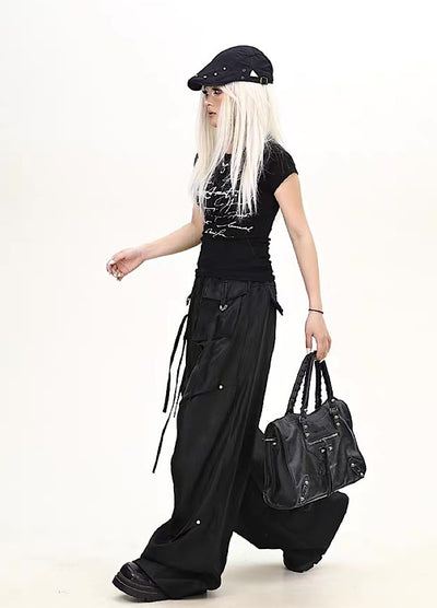 【9/5新作】Special glossy design wide loose silhouette pants  HL3189