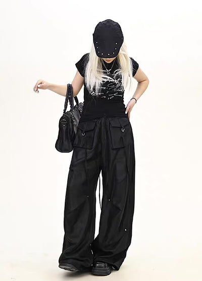 【9/5新作】Special glossy design wide loose silhouette pants  HL3189