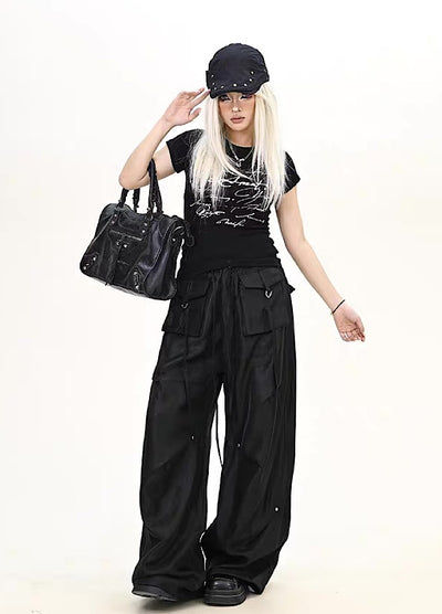 【9/5新作】Special glossy design wide loose silhouette pants  HL3189