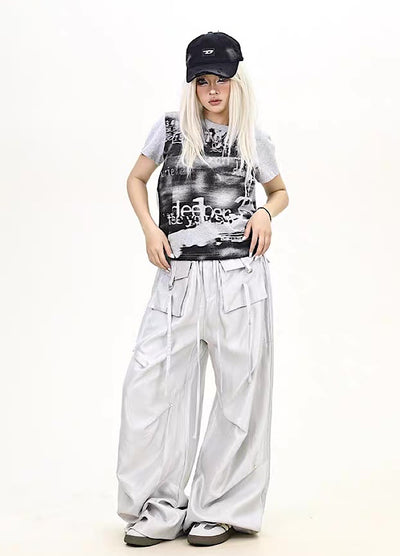 【9/5新作】Special glossy design wide loose silhouette pants  HL3189