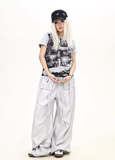 【9/5新作】Special glossy design wide loose silhouette pants  HL3189