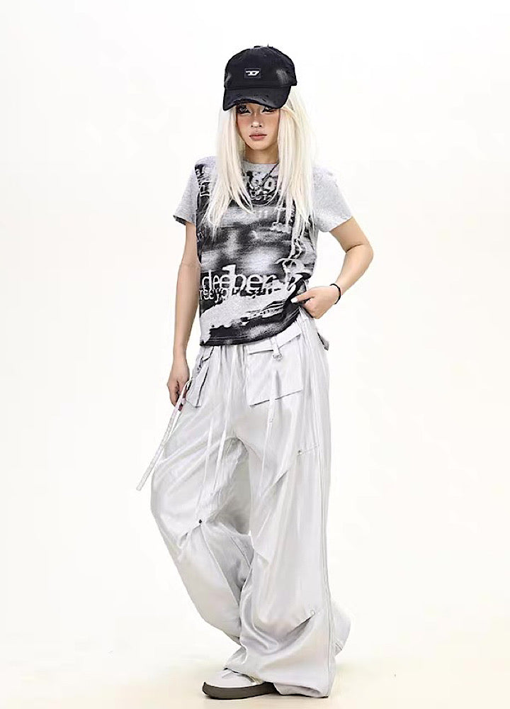 【9/5新作】Special glossy design wide loose silhouette pants  HL3189