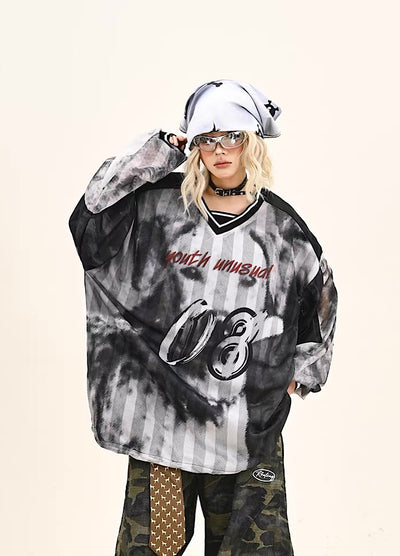 【9/5新作】Sporty Blood Wash V-Neckline Casual Long Sleeve Shirt  HL3190