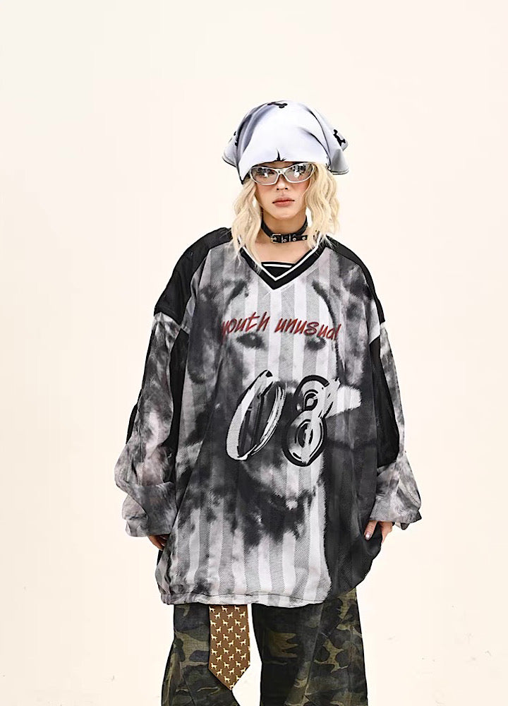 【9/5新作】Sporty Blood Wash V-Neckline Casual Long Sleeve Shirt  HL3190
