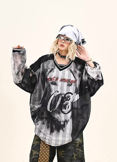 【9/5新作】Sporty Blood Wash V-Neckline Casual Long Sleeve Shirt  HL3190