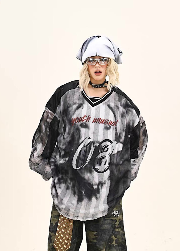 【9/5新作】Sporty Blood Wash V-Neckline Casual Long Sleeve Shirt  HL3190