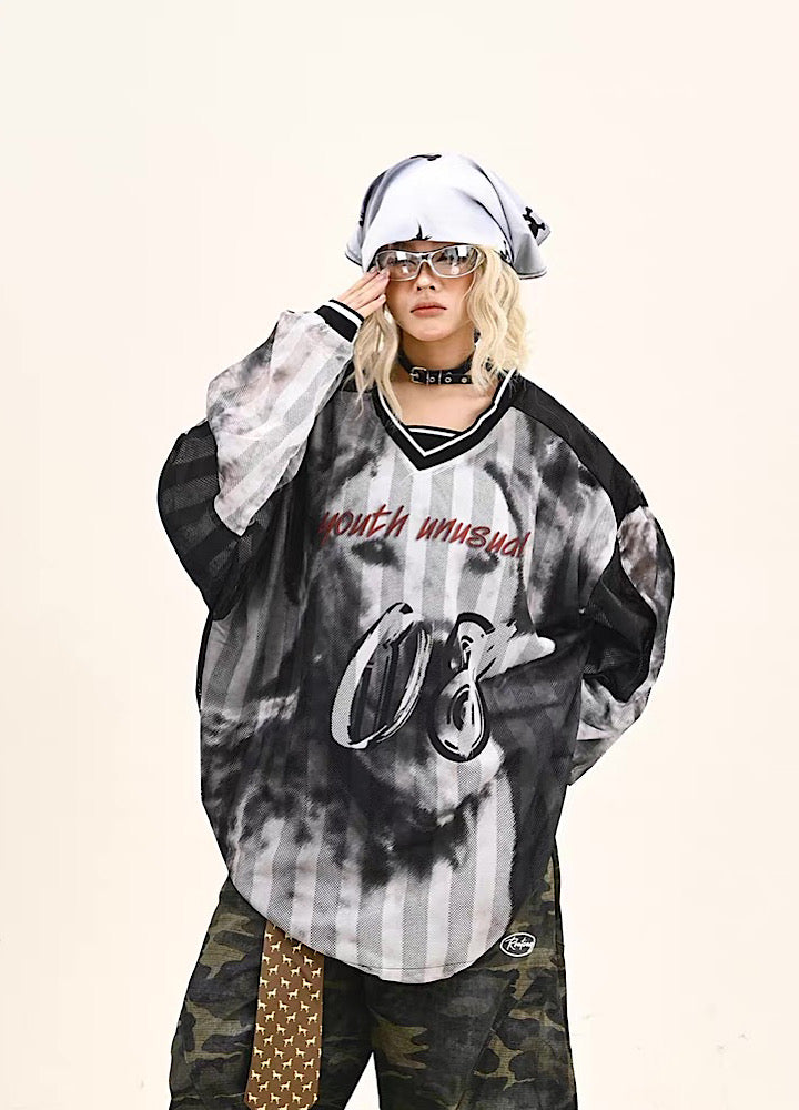 【9/5新作】Sporty Blood Wash V-Neckline Casual Long Sleeve Shirt  HL3190