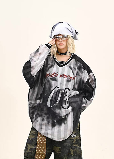 【9/5新作】Sporty Blood Wash V-Neckline Casual Long Sleeve Shirt  HL3190