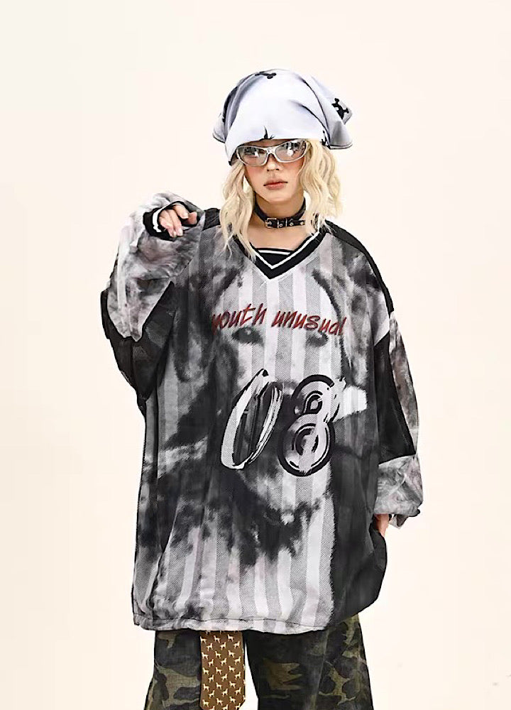 【9/5新作】Sporty Blood Wash V-Neckline Casual Long Sleeve Shirt  HL3190