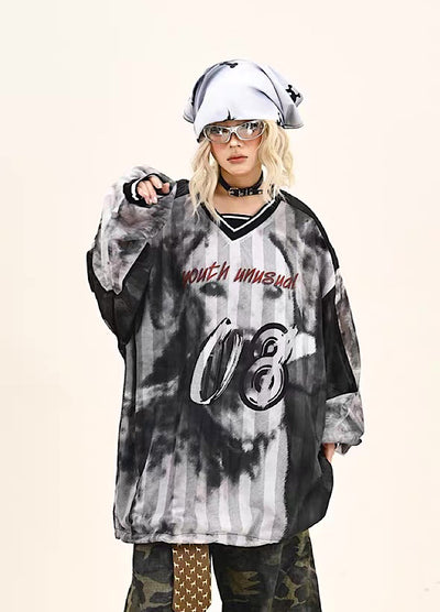 【9/5新作】Sporty Blood Wash V-Neckline Casual Long Sleeve Shirt  HL3190