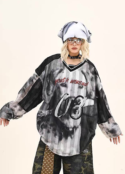 【9/5新作】Sporty Blood Wash V-Neckline Casual Long Sleeve Shirt  HL3190