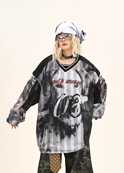 【9/5新作】Sporty Blood Wash V-Neckline Casual Long Sleeve Shirt  HL3190