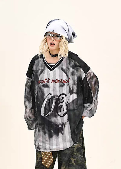 【9/5新作】Sporty Blood Wash V-Neckline Casual Long Sleeve Shirt  HL3190