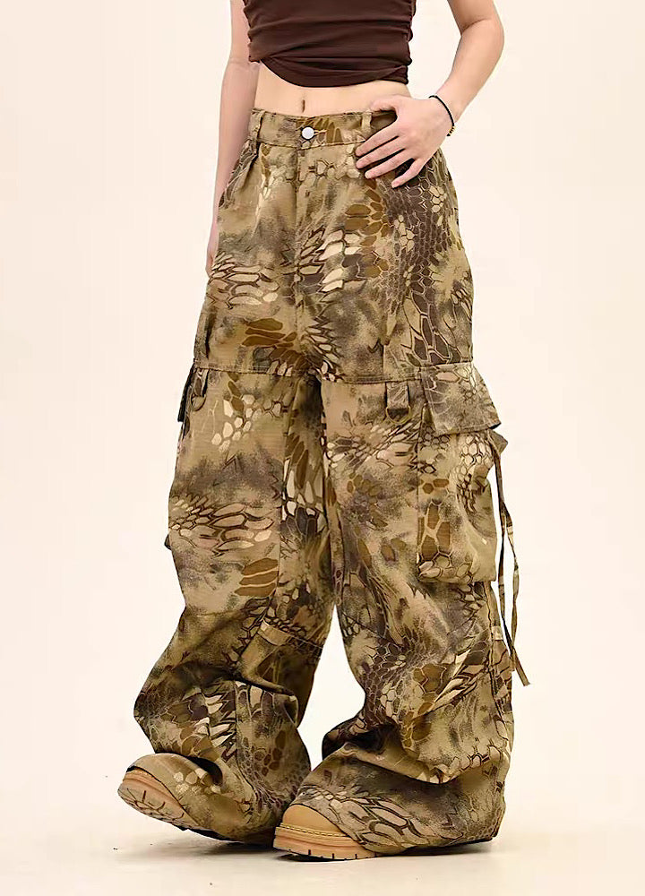【9/5新作】Random leopard print wide silhouette cargo pants  HL3191