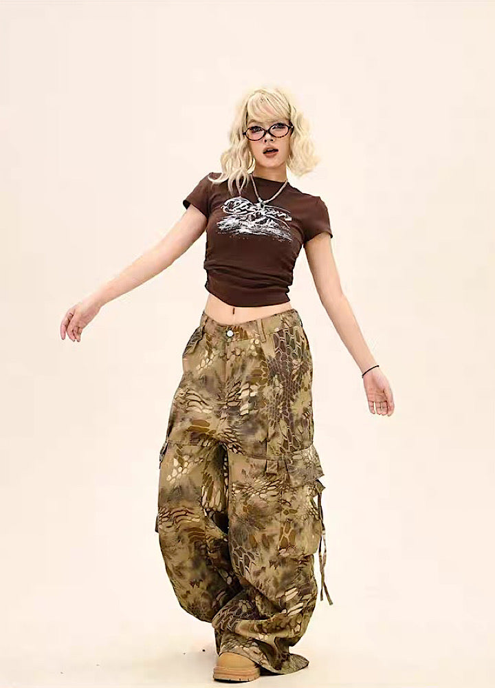 【9/5新作】Random leopard print wide silhouette cargo pants  HL3191