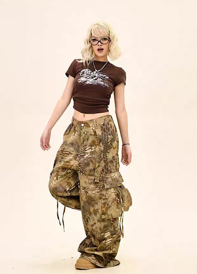 【9/5新作】Random leopard print wide silhouette cargo pants  HL3191