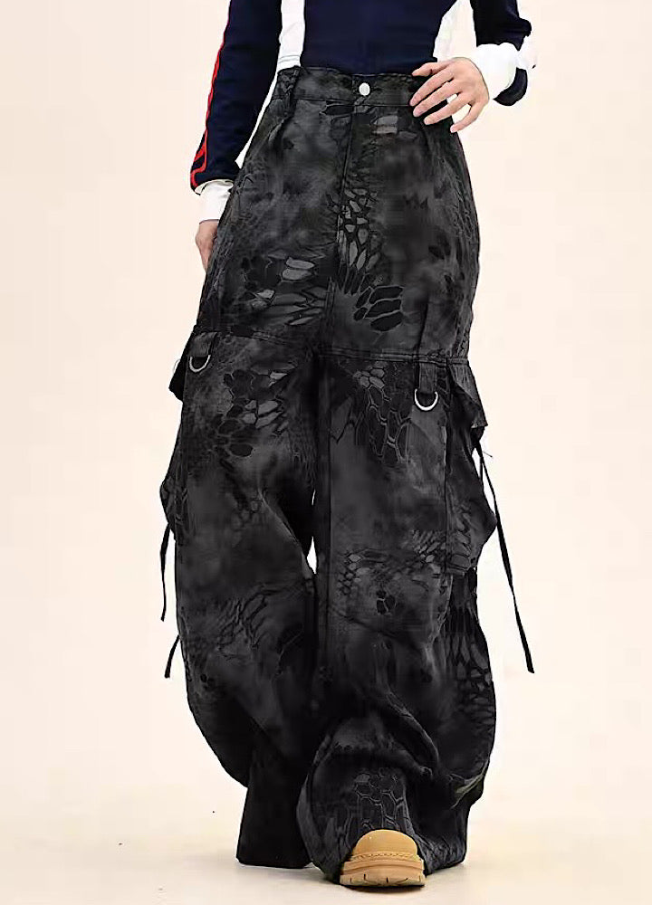 【9/5新作】Random leopard print wide silhouette cargo pants  HL3191