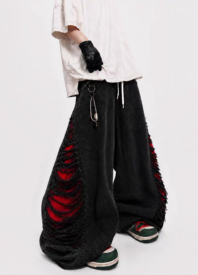 【UUCSCC】Distressed Layer Wide Leg Denim Pants  US0117