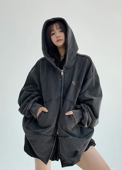 【9/5新作】Simple design wave line thick silhouette double zip hoodie  HL3192