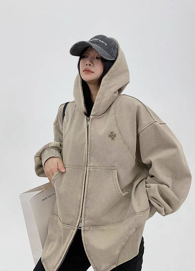 【9/5新作】Simple design wave line thick silhouette double zip hoodie  HL3192