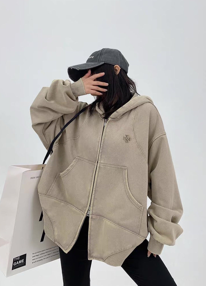 【9/5新作】Simple design wave line thick silhouette double zip hoodie  HL3192