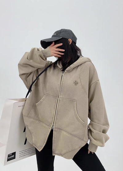 【9/5新作】Simple design wave line thick silhouette double zip hoodie  HL3192