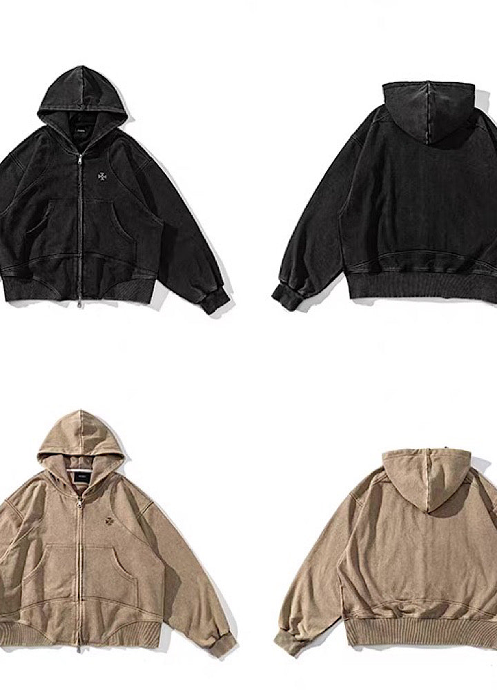 【9/5新作】Simple design wave line thick silhouette double zip hoodie  HL3192